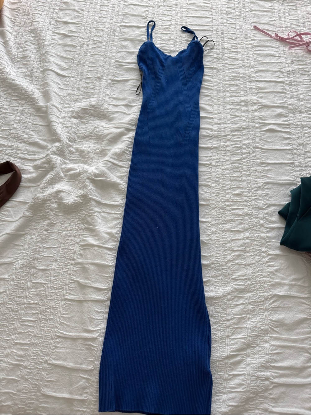 H&M Royal Blue Ribbed Maxi Slip Dress with Scallop Neckline